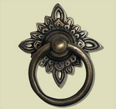 Handcrafted Hardware HRP5010: 2-1/4" Ring Pull w/Star Backplate - Unlacquered Antique Brass