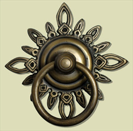 Handcrafted Hardware HRP5014: 4-1/4" Ring Pull w/Star Backplate - Unlacquered Antique Brass