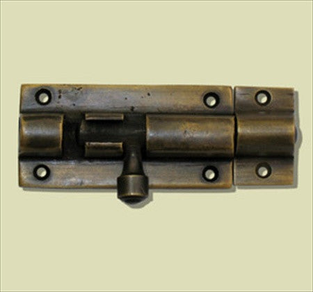Handcrafted Hardware HSB4012: 3-1/2" Cylinder Surface Bolt - Unlacquered Antique Brass