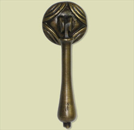 Handcrafted Hardware HTP7010: 3-15/8" Teardrop Pull w/Curved Backplate - Unlacquered Antique Brass