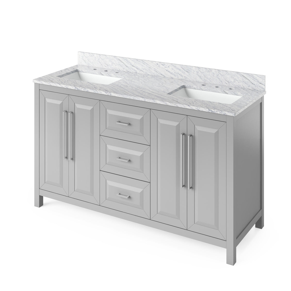 Jeffrey Alexander 60" Cade Double Bowl Vanity - Grey Cabinet with White Carrara Marble Top