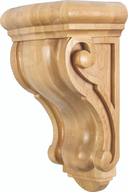 Hardware Resources CORQ-7RW: 8-1/8" x 6-1/4" x 14" Scrolled Corbel - Rubberwood