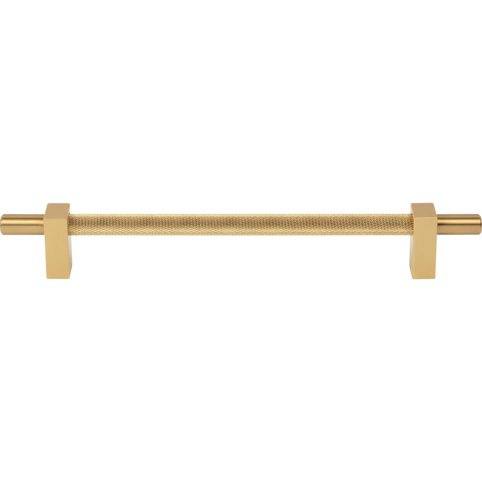 Jeffrey Alexander 598-192BG: 192mm cc Larkin Knurled Center Bar Cabinet Pull - Brushed Gold