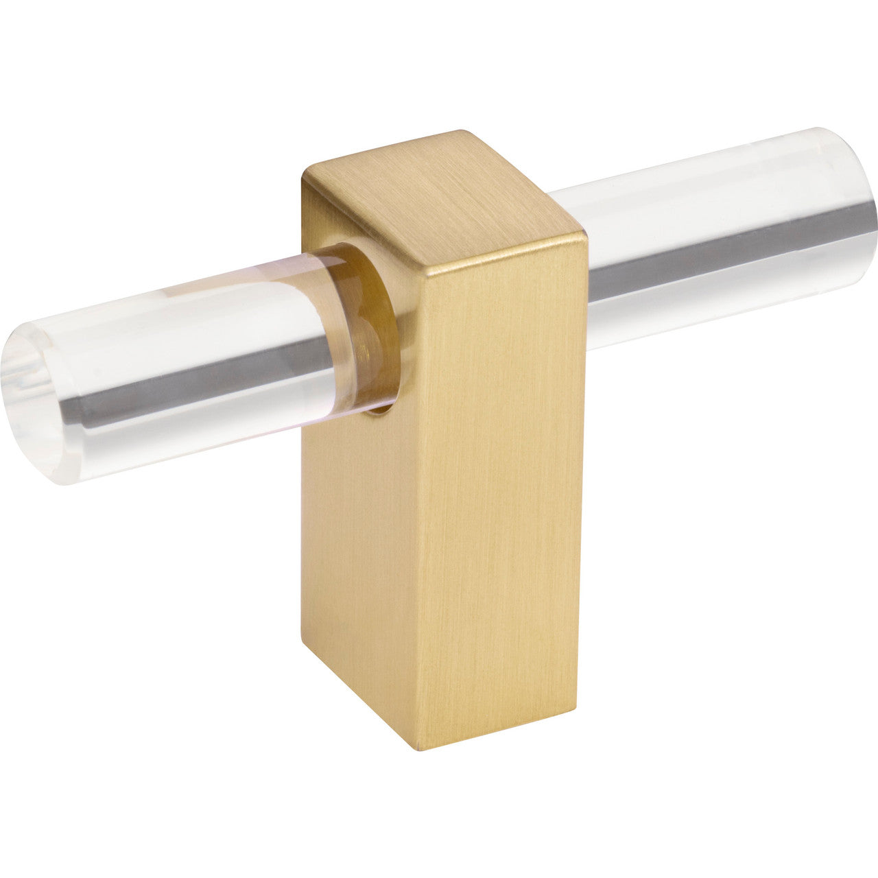 Jeffrey Alexander 578T-BG: 2-3/8" Spencer T-Bar Cabinet Knob - Brushed Gold/Clear Acrylic