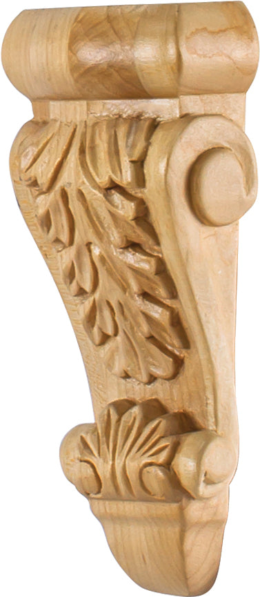 Hardware Resources CORK-1RW: 2-3/4" x 1-3/8" x 6" Low-Profile Acanthus Corbel - Rubberwood