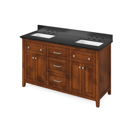 Jeffrey Alexander 60" Chatham Double Bowl Vanity - Chocolate Cabinet with Black Granite Top