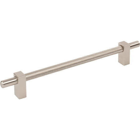 Jeffrey Alexander 598-192SN: 192mm cc Larkin Knurled Center Bar Cabinet Pull - Satin Nickel