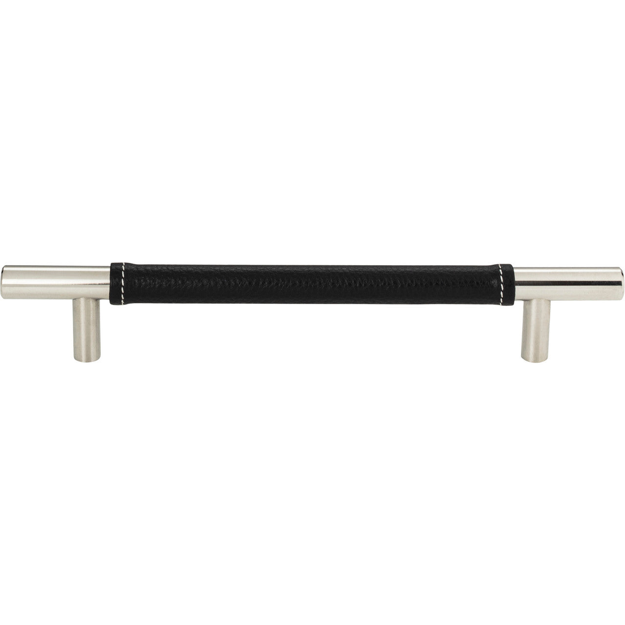 Atlas 281-BL-CH: 6-5/16" cc Zanzibar Cabinet Pull - Black Leather/Polished Chrome