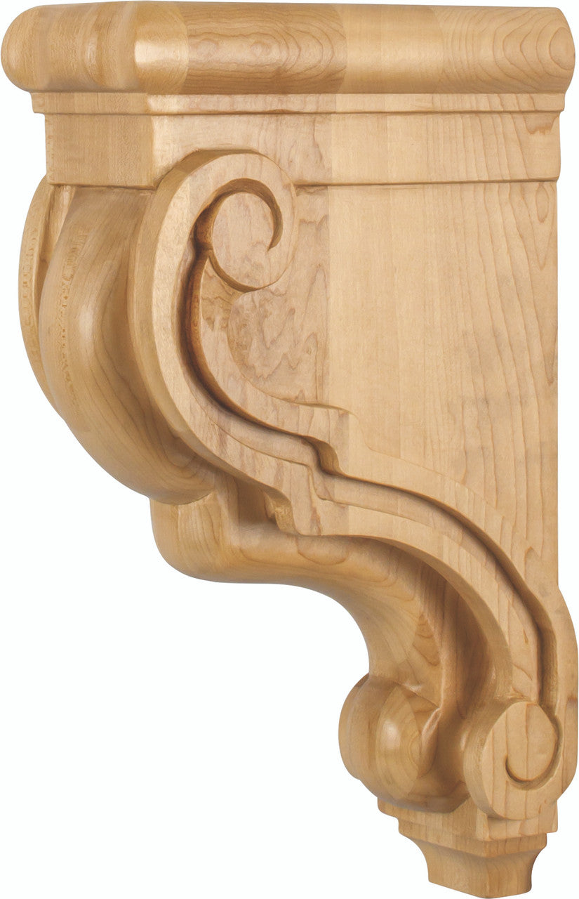 Hardware Resources CORF-RW: 3-3/8" x 7-3/4" x 13" Scrolled Corbel - Rubberwood