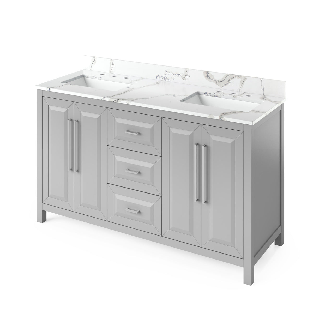 Jeffrey Alexander 60" Cade Double Bowl Vanity - Grey Cabinet with Calacatta Vienna Quartz Top