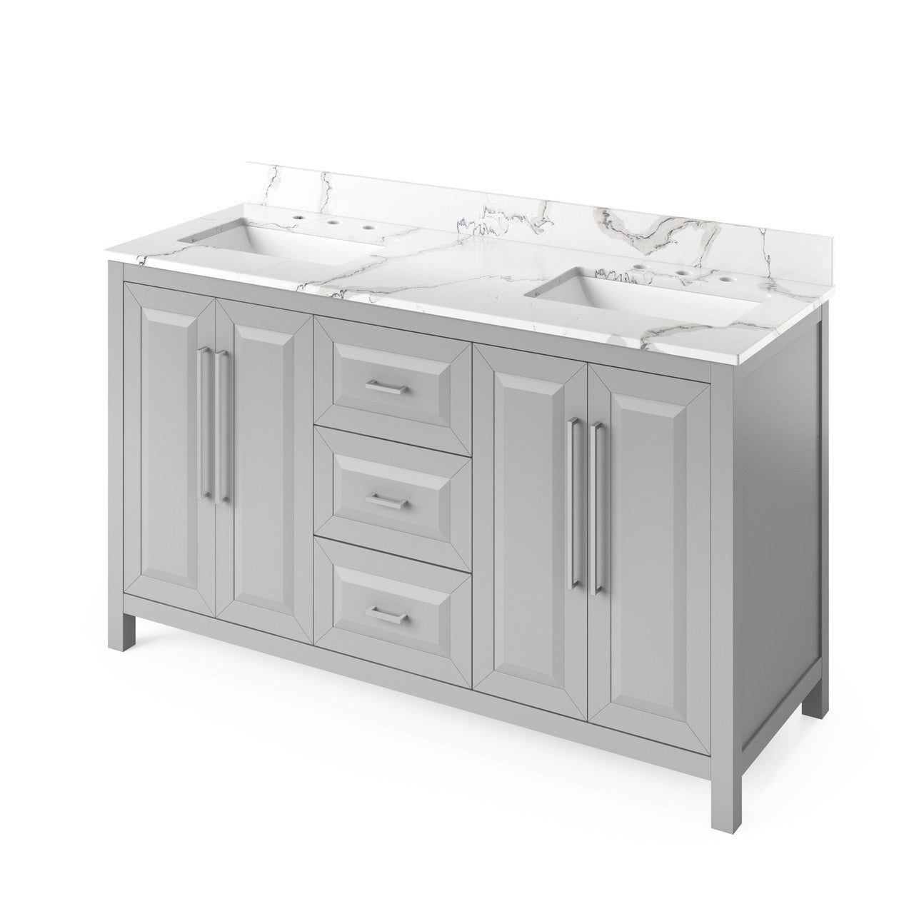 Jeffrey Alexander 60" Cade Double Bowl Vanity - Grey Cabinet with Calacatta Vienna Quartz Top