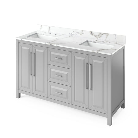 Jeffrey Alexander 60" Cade Double Bowl Vanity - Grey Cabinet with Calacatta Vienna Quartz Top