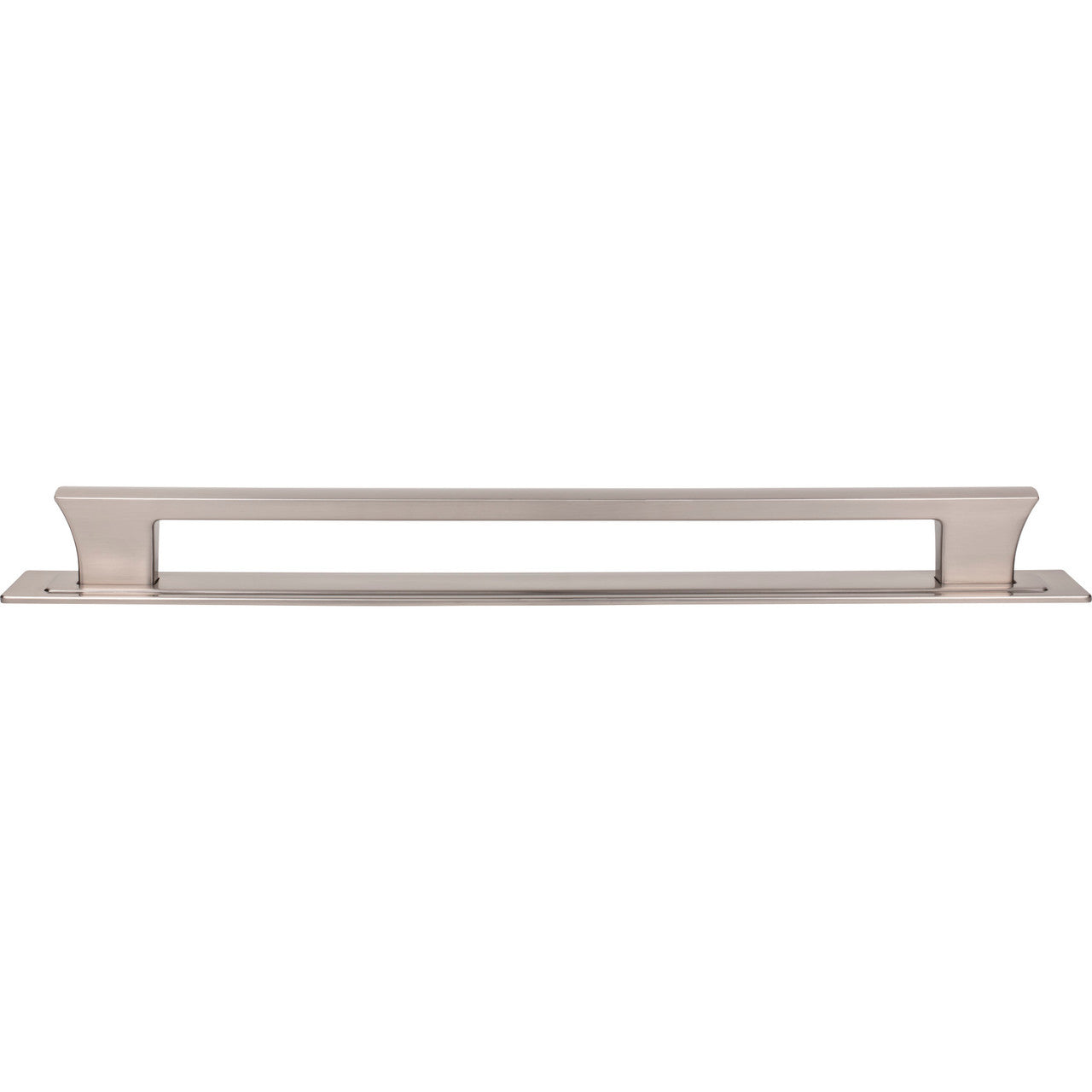 Atlas A6009-BRN: 18" cc Zander Bar Appliance Pull w/Backplate - Brushed Nickel