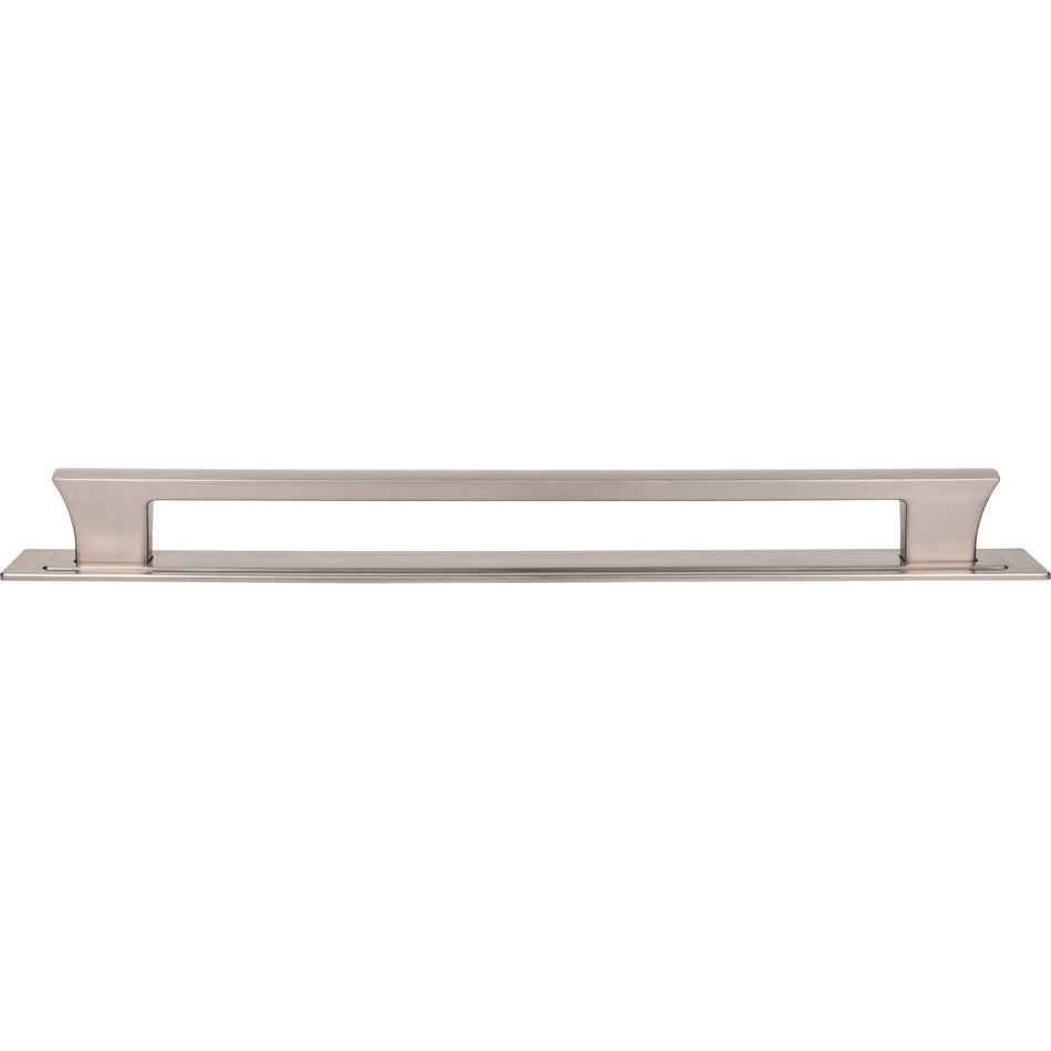Atlas A6009-BRN: 18" cc Zander Bar Appliance Pull w/Backplate - Brushed Nickel