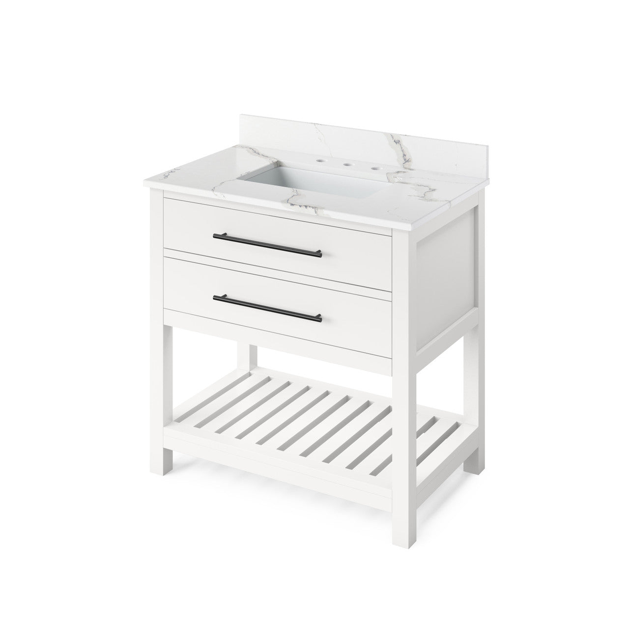 Jeffrey Alexander 36" Wavecrest Single Bowl Vanity - White Cabinet with Calacatta Vienna Quartz Top