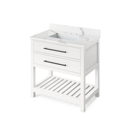 Jeffrey Alexander 36" Wavecrest Single Bowl Vanity - White Cabinet with Calacatta Vienna Quartz Top