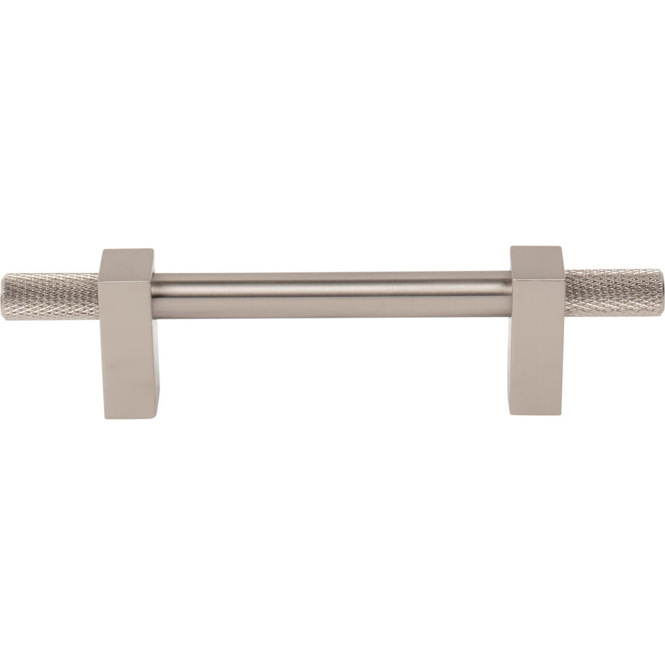 Jeffrey Alexander 698-96SN: 96mm cc Larkin Knurled Ends Bar Cabinet Pull - Satin Nickel