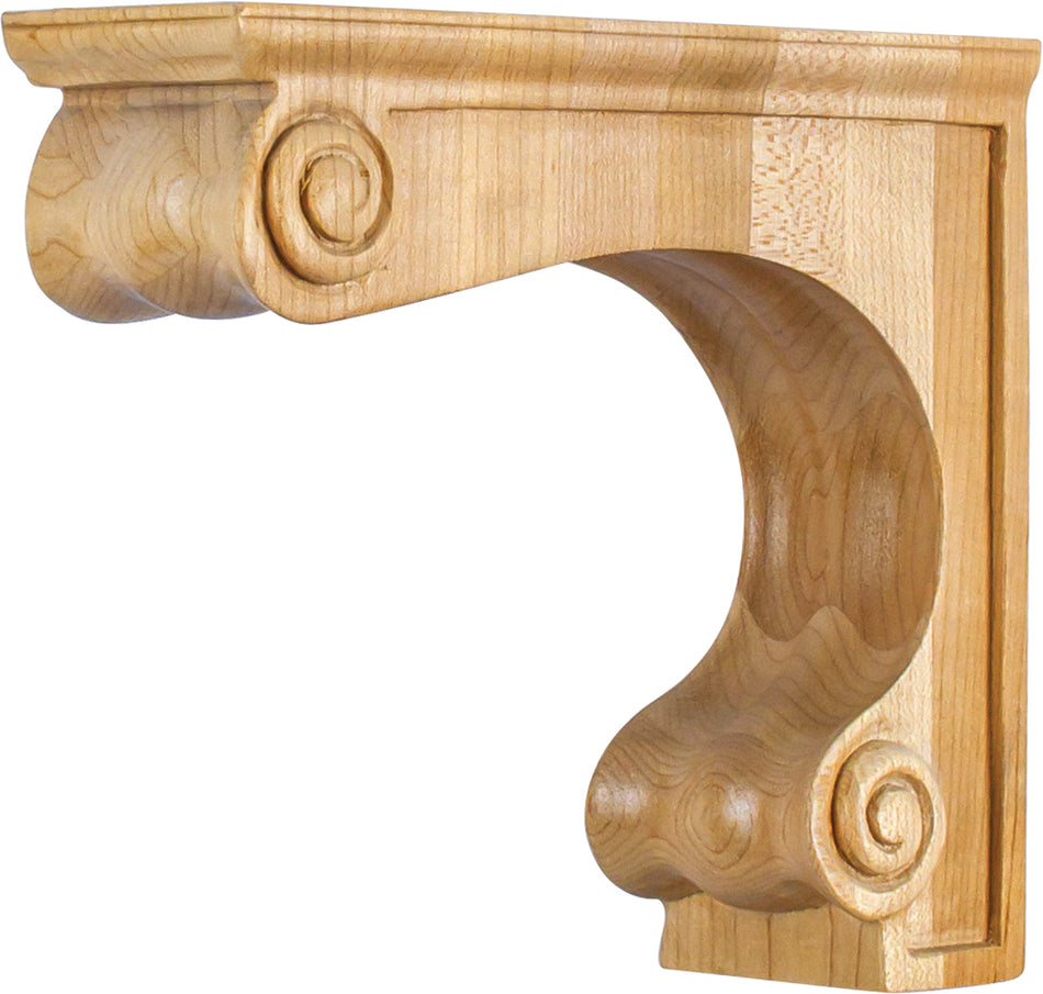Hardware Resources COR9-1RW: 2-5/8" x 8" x 7" Range Hood Corbel - Rubberwood