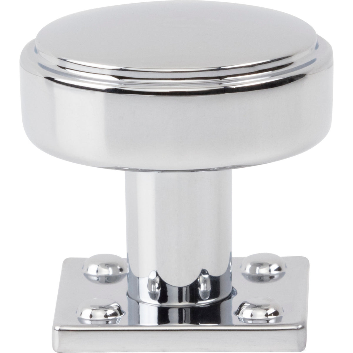 Atlas A540-CH: 1-1/4"  Benning Round Cabinet Knob w/Backplate - Polished Chrome