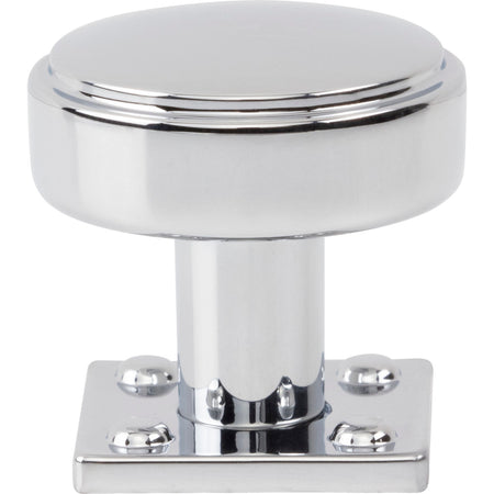 Atlas A540-CH: 1-1/4"  Benning Round Cabinet Knob w/Backplate - Polished Chrome