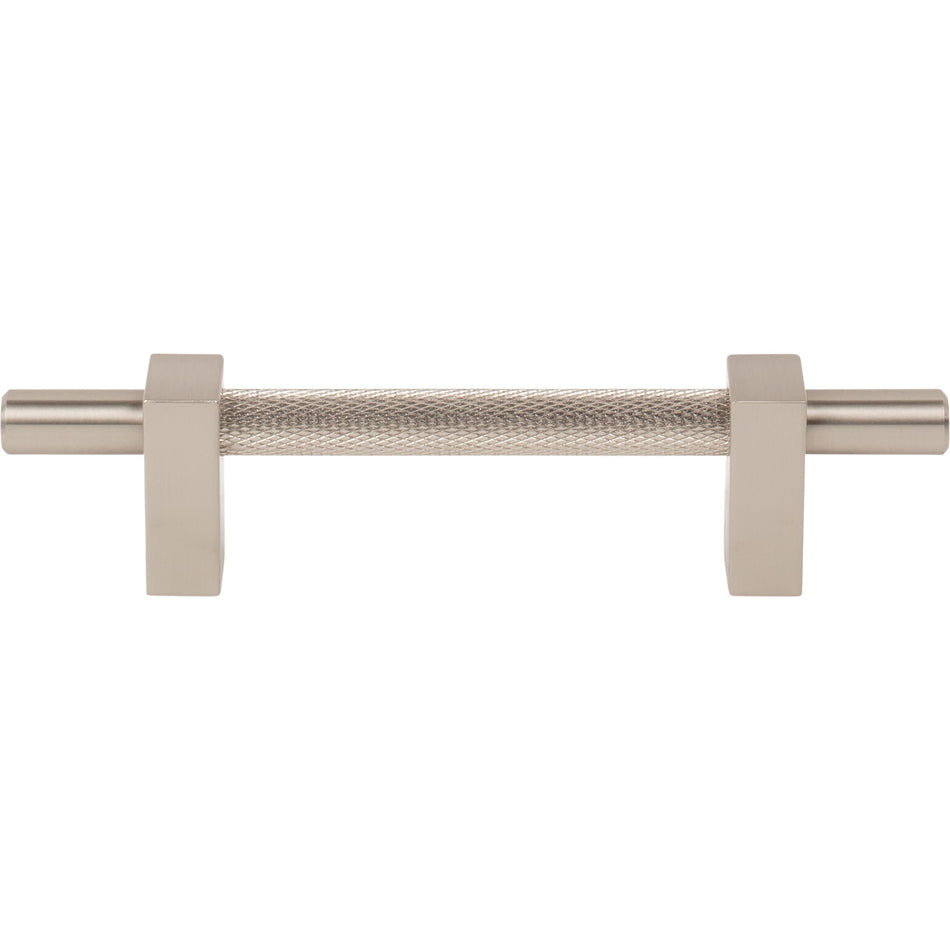 Jeffrey Alexander 598-96SN: 96mm cc Larkin Knurled Center Bar Cabinet Pull - Satin Nickel
