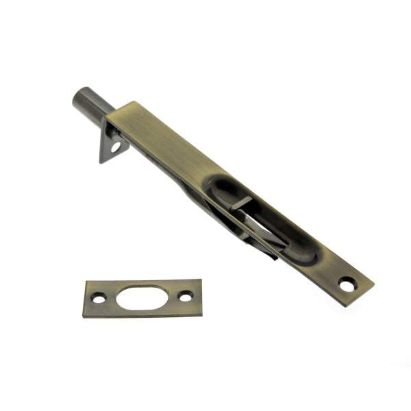 IDH Brass 11010-005: 6" Solid Brass Flush Bolt Square Ends - Antique Brass