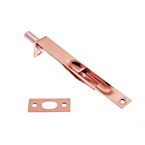 IDH Brass 11010-008: 6" Solid Brass Flush Bolt Square Ends - Bright Copper