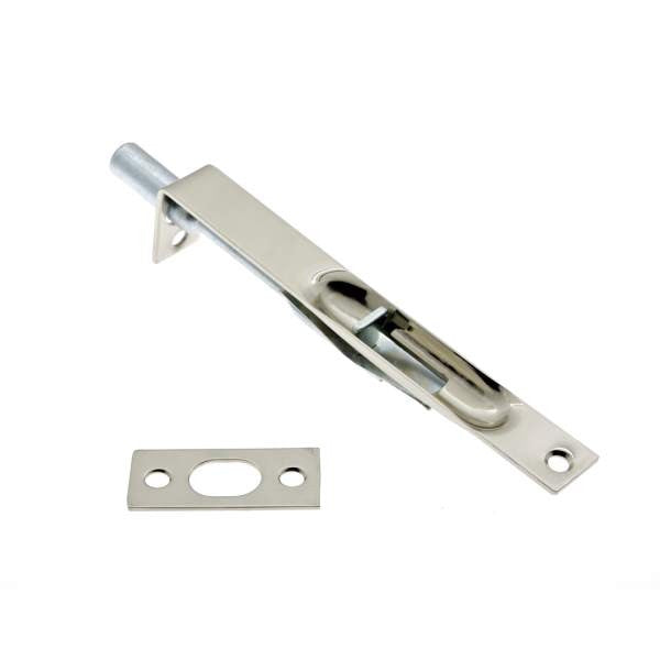 IDH Brass 11010-014: 6" Solid Brass Flush Bolt Square Ends - Bright Nickel