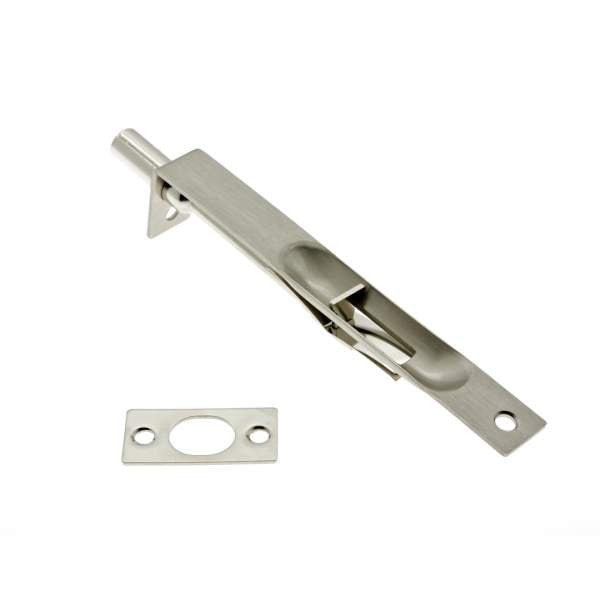 IDH Brass 11010-015: 6" Solid Brass Flush Bolt Square Ends - Satin Nickel