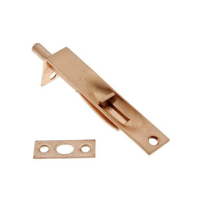 IDH Brass 11014-008: 4" Solid Brass Flush Bolt Square Ends - Bright Copper