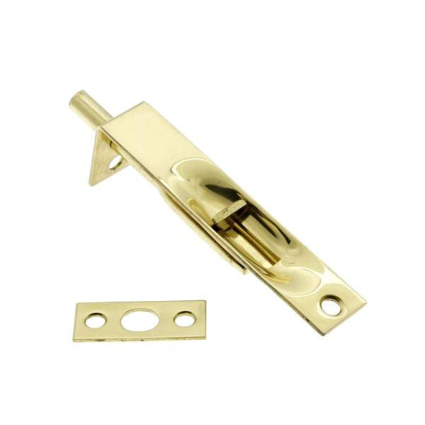 IDH Brass 11014-3NL: 4" Flush Bolt Square Ends - Unlacquered Polished Brass