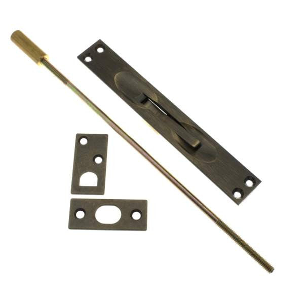 IDH Brass 11020-005: 6-3/4" Extension Flush Bolt w/12" Rod - Antique Brass