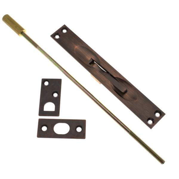IDH Brass 11020-08A: 6-3/4" Extension Flush Bolt w/12" Rod - Antique Copper