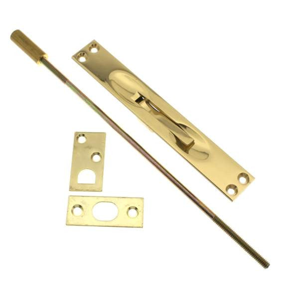 IDH Brass 11020-3NL: 6-3/4" Flush Bolt w/12" Rod - Unlacquered Polished Brass