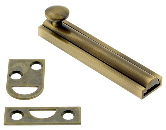 IDH Brass 11044-005: 4" Classic Surface Bolt - Antique Brass
