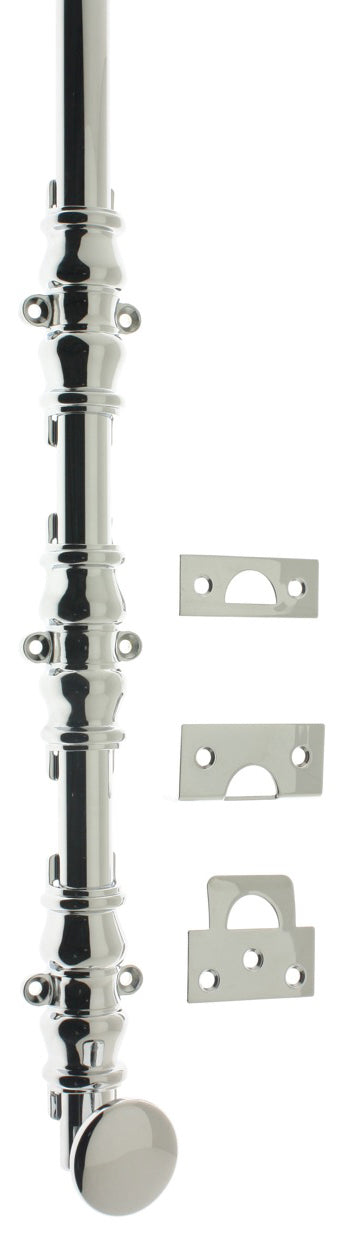 IDH Brass 11232-026: 36" Round Knob Ornamental Surface Bolt w/3" Barrel Guide - Polished Chrome