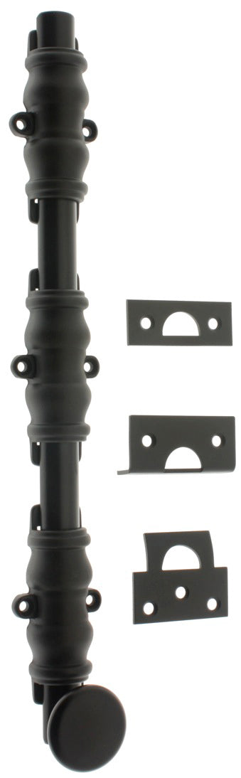 IDH Brass 11232-10B: 36" Round Knob Ornamental Surface Bolt w/3" Barrel Guide - Oil-Rubbed Bronze