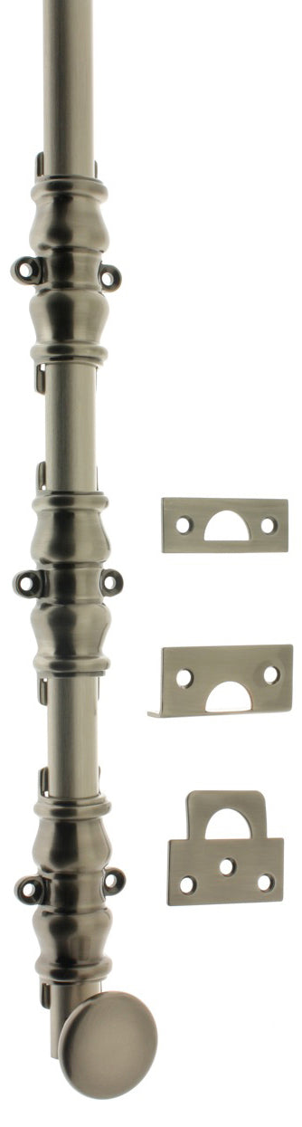 IDH Brass 11232-15A: 36" Round Knob Ornamental Surface Bolt w/3" Barrel Guide - Antique Nickel