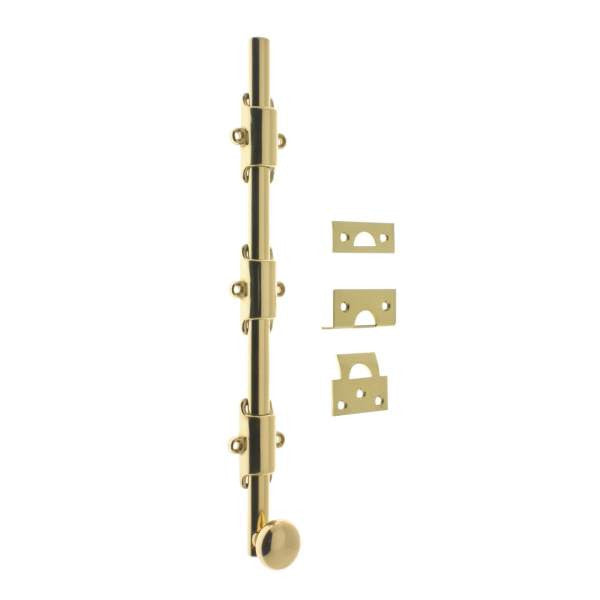 IDH Brass 11278-003: 12" Solid Brass Surface Bolt w/Round Knob - Polished Brass