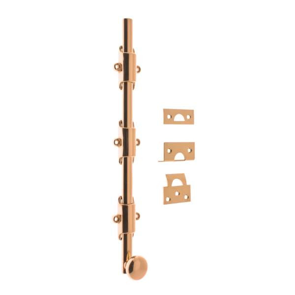 IDH Brass 11278-008: 12" Solid Brass Surface Bolt w/Round Knob - Bright Copper