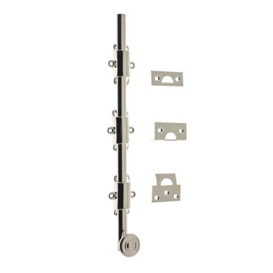 IDH Brass 11278S-014: 12" Solid Brass Surface Bolt w/Swirl Knob - Bright Nickel