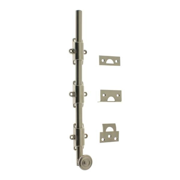 IDH Brass 11278S-015: 12" Solid Brass Surface Bolt w/Swirl Knob - Satin Nickel