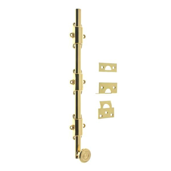 IDH Brass 11278S-3NL: 12" Surface Bolt w/Swirl Knob - Unlacquered Polished Brass