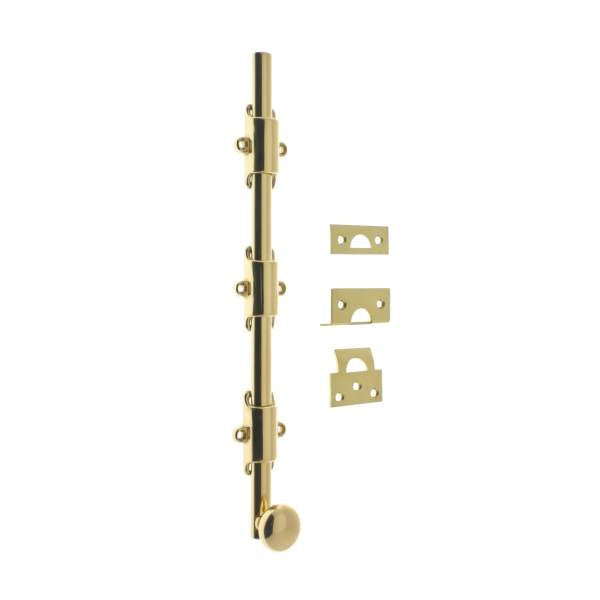 IDH Brass 11280-003: 18" Solid Brass Surface Bolt w/Round Knob - Polished Brass