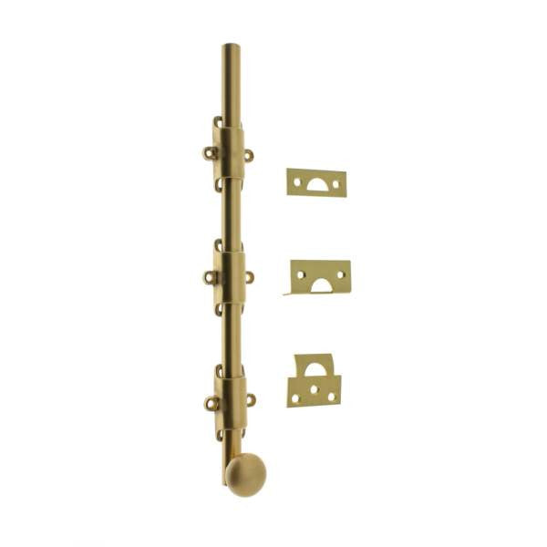 IDH Brass 11280-004: 18" Solid Brass Surface Bolt w/Round Knob - Satin Brass