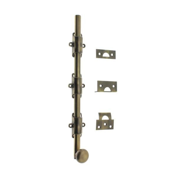 IDH Brass 11280-005: 18" Solid Brass Surface Bolt w/Round Knob - Antique Brass