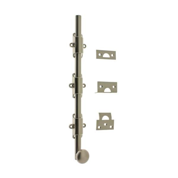 IDH Brass 11280-015: 18" Solid Brass Surface Bolt w/Round Knob - Satin Nickel