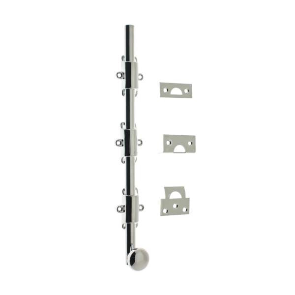 IDH Brass 11280-026: 18" Solid Brass Surface Bolt w/Round Knob - Polished Chrome