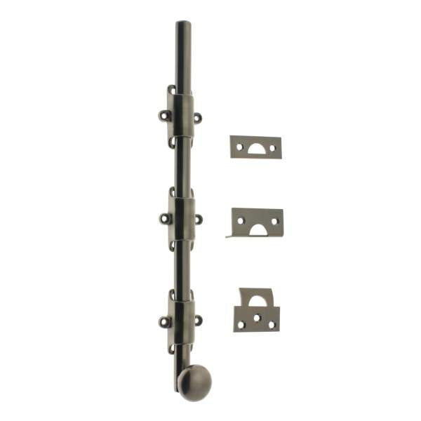 IDH Brass 11280-15A: 18" Solid Brass Surface Bolt w/Round Knob - Antique Nickel
