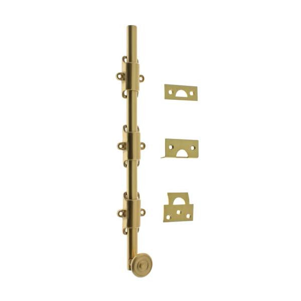 IDH Brass 11280S-004: 18" Solid Brass Surface Bolt w/Swirl Knob - Satin Brass